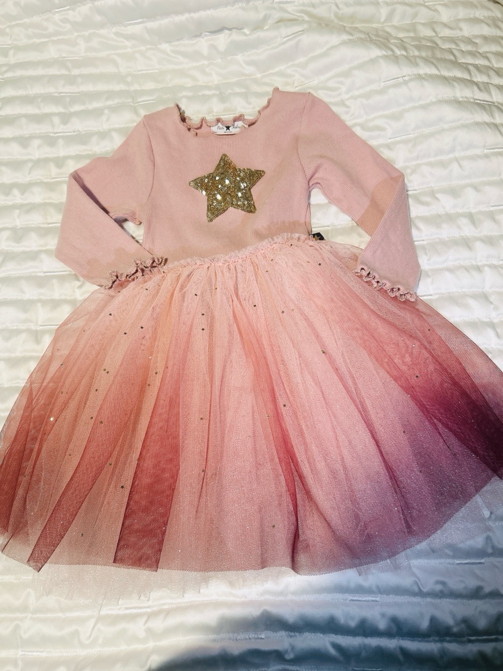 Girl's Pink Ombre Tulle Dress with Gold Star Accent